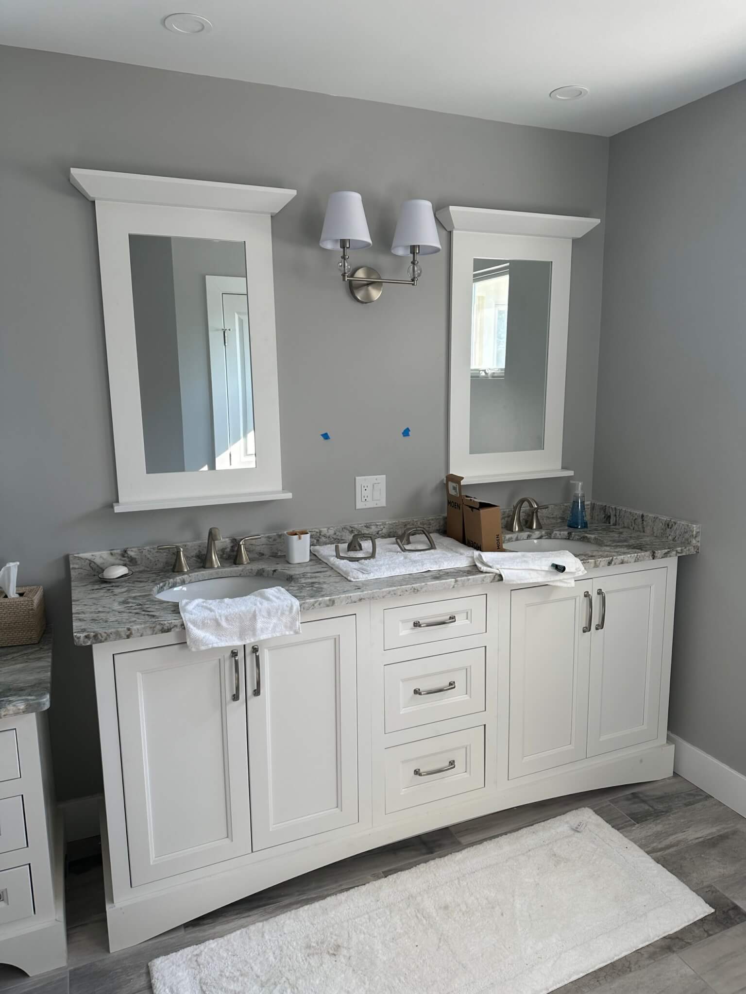 IMG_7610 Bathroom Remodel in Bethany Lakes, Bethany Beach DE with White Vanity, Tub, Arpell Azul Mosaic Wall Tiles, Snape Gloss Tiles