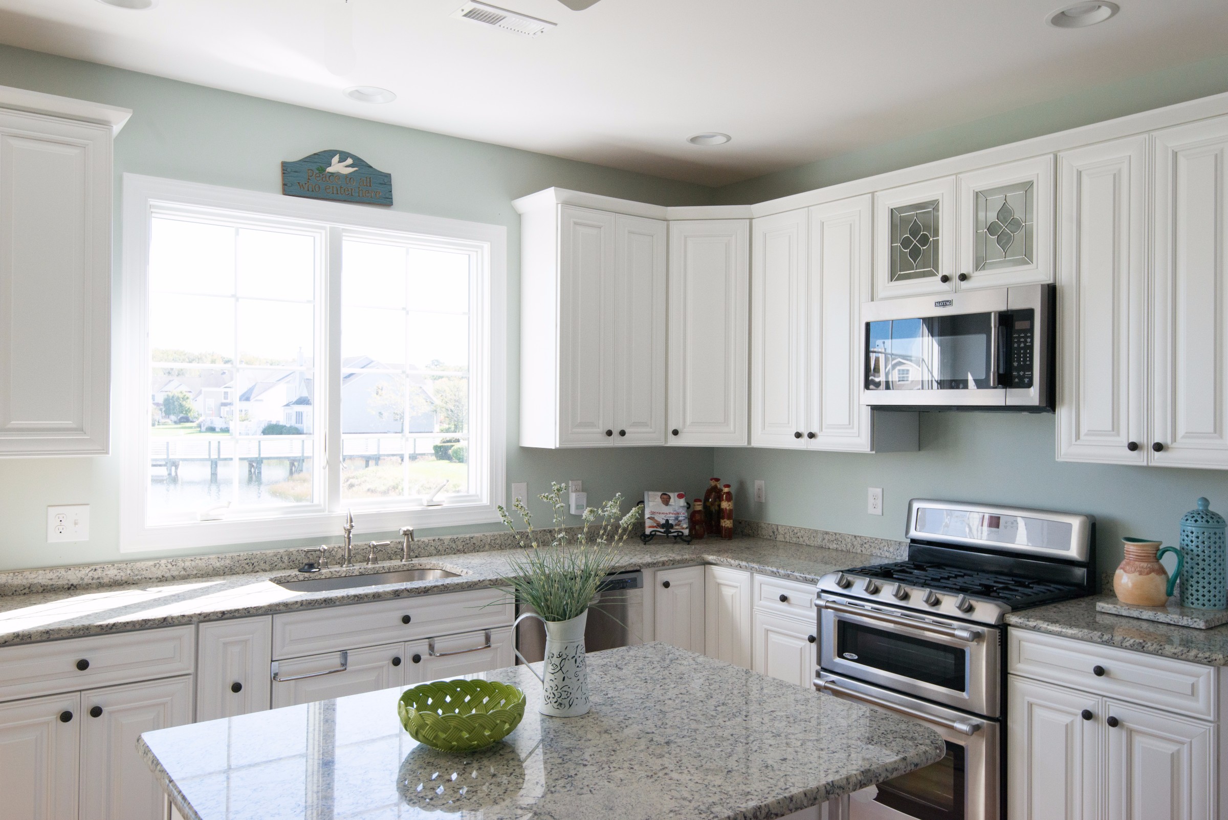 Kitchen Remodel in Bethany Lakes, Bethany Beach DE with Blanco Tulum Granite Countertop and White Cabinets