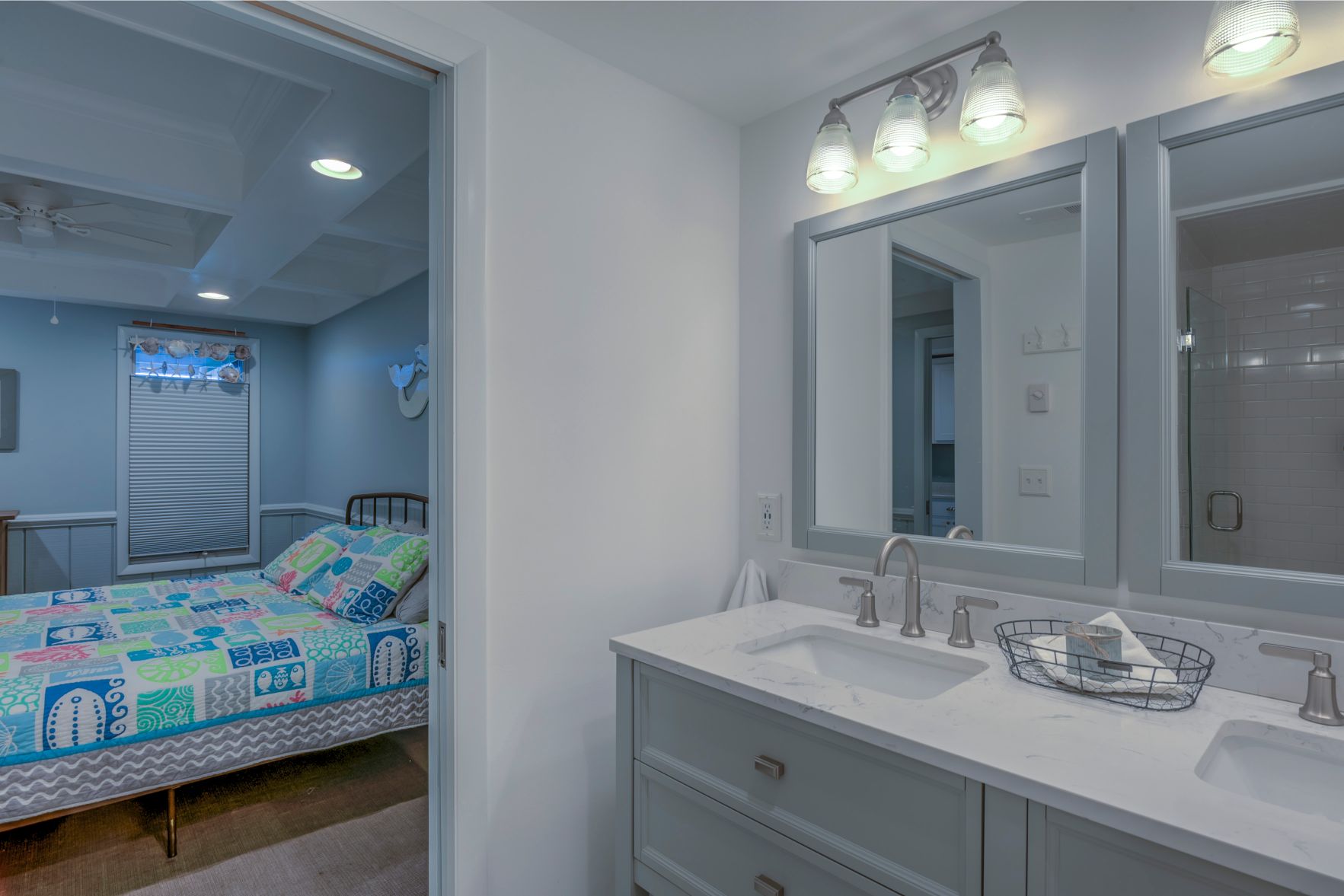 Bathroom Remodel in Campbell Place, Bethany Beach DE with Double Vanity Square Mirrors