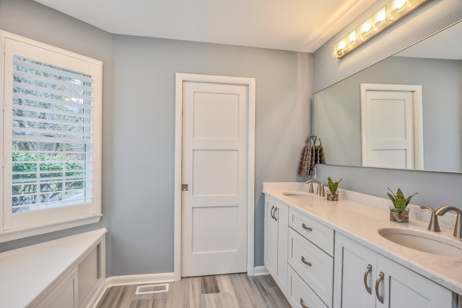 Canal Way Bathroom Remodel in Bethany Beach DE with Large Frameless Mirror