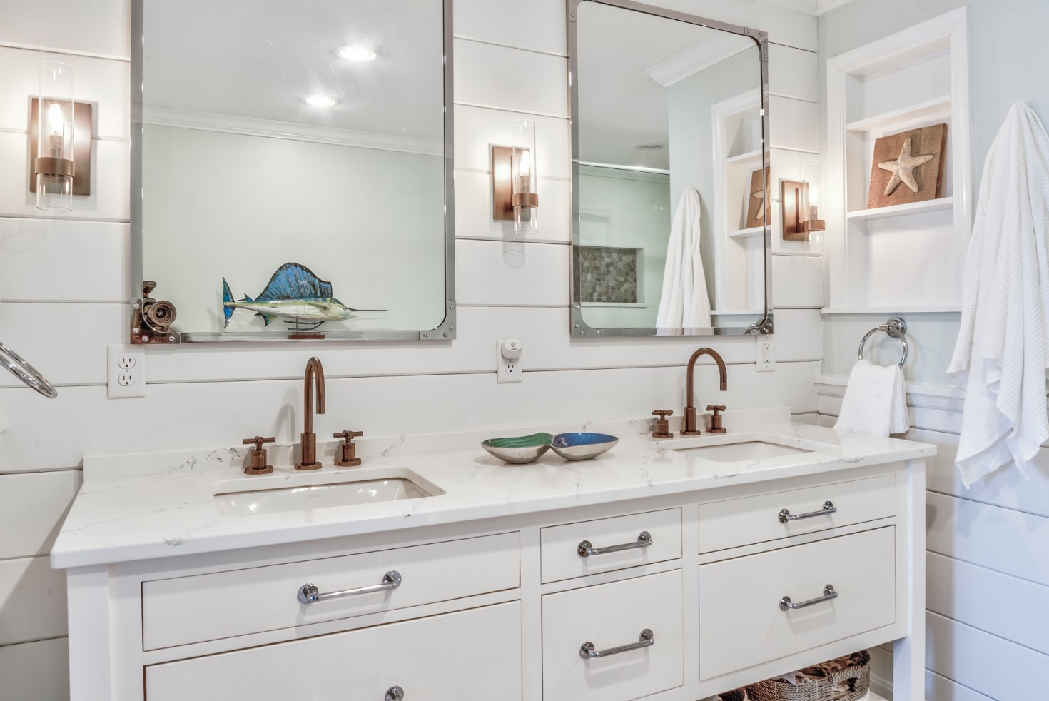 Hatteras Drive Bathroom Remodel in Bethany Beach DE - Master Bathroom with Two Sinks and Marble Top