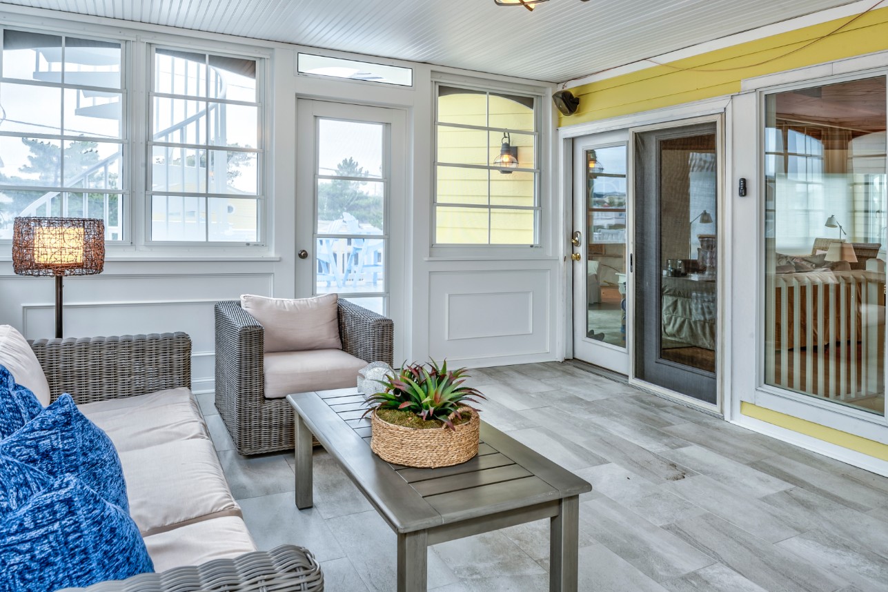 Indian Street New Addition in Bethany Beach DE - Sunroom with Light Grey Floor Tiles